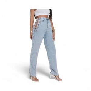 Light Blue Wash Breaking Chains Straight Leg Jeans